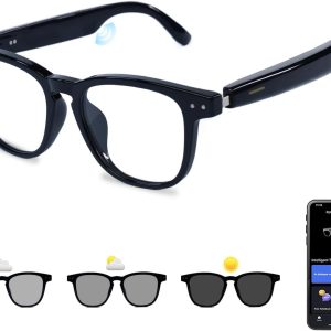 AI Smart Glasses. Anti Blue Light Bluetooth Translation Glasses with 164 Hands-Free Calls & Audio Multifunctional Smart Sunglasses for Men Women Travel Trade Business (KL01-Black-Color-Change-Lens)