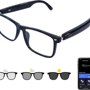 AI Smart Glasses. Anti Blue Light Bluetooth Translation Glasses with 164 Hands-Free Calls & Audio Multifunctional Smart Sunglasses for Men Women Travel Trade Business (KL07-Black-Color-Change-Lens)