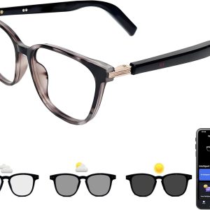 Smart Glasses with Photochromic Lenses for Men and Women AI Translation Smart Glasses with Translator 164 Languages IP67 Waterproof Bluetooth Glass Blue Light Protection (KM02_Tortoiseshell)